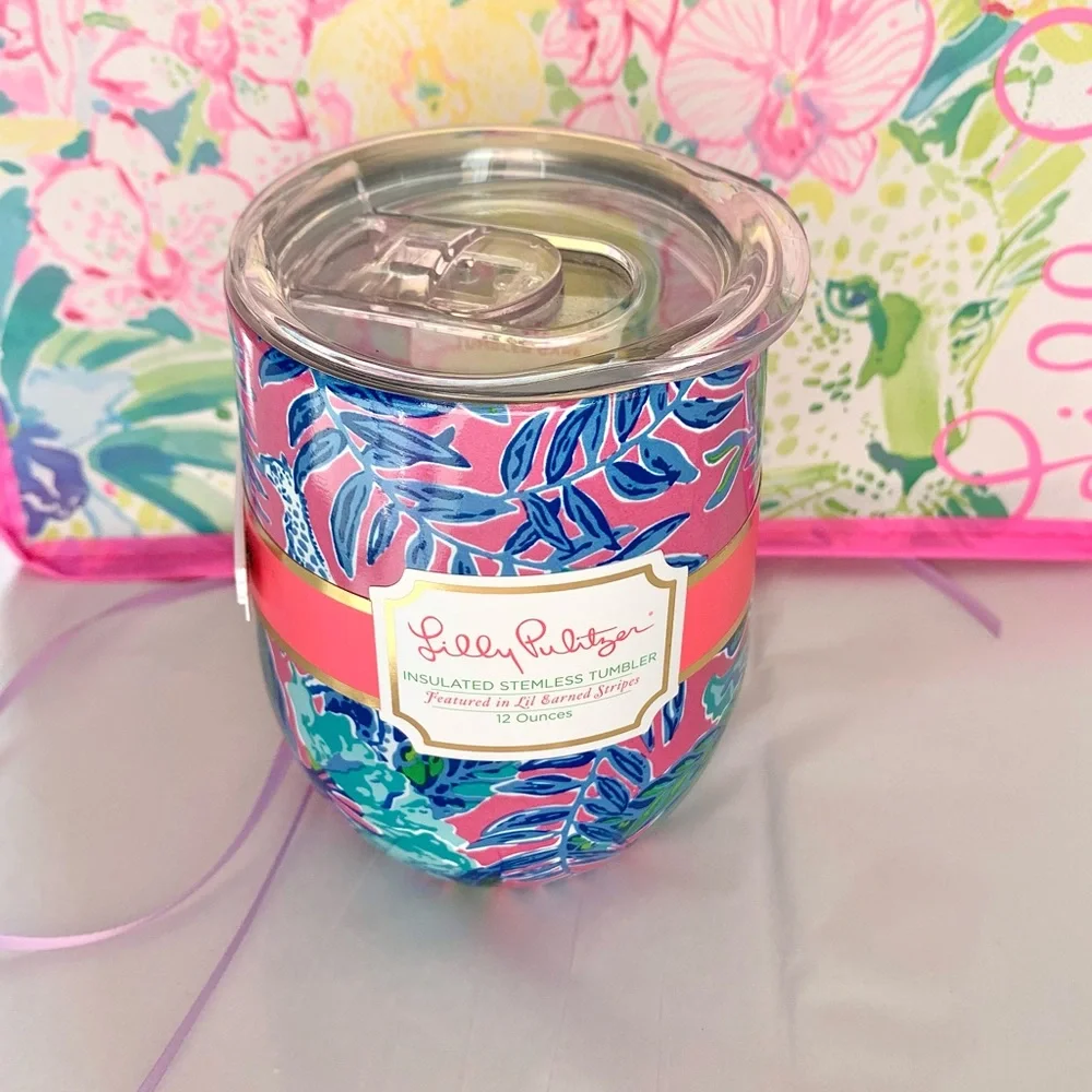 NEW Lilly Pulitzer Insulated Stemless Tumbler Pink Isle Lil Earned Stripes - Picture 7 of 15